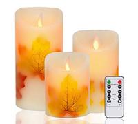 AnnSpa 3 Set Feuille D'érable Bougies LED sans Flamme Fonctionne sur Batterie avec Télécommande à 10 Touches et Minuterie Cycliste 24 Heures, Vraie Cire Flickering Moving Mèche Scintillante Lumière
