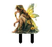 ANNUOZE Piquet de jardin féérique 2D plat en acrylique, accessoire de jardin pour extérieur, intérieur, patio, cour, pelouse, pot de fleurs (fée marguerite verte)