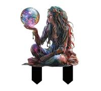 ANNUOZE Piquet de jardin féérique plat en acrylique 2D - Décoration de jardin - Décoration de jardin pour intérieur et extérieur - Pour plantes en pot de fleurs (demoiselle avec boule magique)
