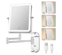 ANNWA Miroir Maquillage Lumineux Rechargeable, Miroir Salle de Bain avec Éclairage 3 Couleurs, Miroir LED Grossissant 7X Mural, Rotatif à 360° et Extensible(AMZ-NHZJ2323-EU)