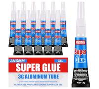 ANOMM 12pcs Colle forte gel, Super Glue épaisse & Transparente | Colles tous Matériaux Rapide, Colle Universelle plastique, caoutchouc, cuir, métal, céramique et verre (3g)