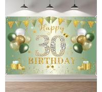 ANOMM 30 Ans Bannière D'anniversaire, 210 x 150cm, Vert Sauge Or | Décorations de Fête D'anniversaire 30 Ans, Banderole Joyeux Anniversaire, Backdrop for Intérieur Extérieur
