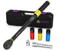 ANPUDS 1/2 ynamométrique Set 20-220 Nm, 6 Pcs Torque Wrench Set | ±3% Précision, avec 125mm Extension, 1/2"-3/8" Adaptateur, 3 Douilles 17mm, 19mm, 21mm, pour Auto & moto Remplacer les Pneus