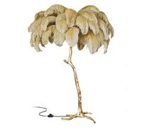 ANram Lampadaire en Plume d’Autruche Naturelle, lampadaire en Plume de résine, lampadaire Moderne Simple pour Chambre à Coucher et Salon, Corps de Lampe doré, dimmable avec Ampoule LED E14