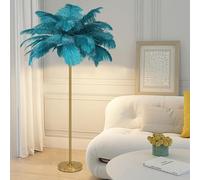 ANram Lampadaire en Plumes d'Autruche Naturelles - Corps Doré, 3 Couleurs à Intensité Variable - Décoration Simple pour Chambre et Salon - Ampoule LED G4 Incluse