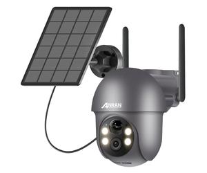 ANRAN 2K Caméra Surveillance WiFi sans Fil avec Batteries, Gris | 360° PTZ, Détection Mouvement PIR, Couleur Vision Nocturne, Alarme Audio, Audio bidirectionnel, Garantie 2 ans, Gris