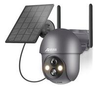 ANRAN 2K Caméra Surveillance WiFi sans Fil, Panneau Solaire+Batteries, 360° Pan/Tilt, Détection Mouvement PIR, Couleur Vision Nocturne Alarme Audio, SD/Cloud, Compatible Alexa, Gris