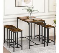 anrekl Table à manger et chaises avec 4 chaises, comptoir de cuisine, comptoir de salon, structure en acier, design industriel, table de bar, 100 x 60 x 90 cm, chaise de bar 30 x 40 x 65 cm, marron