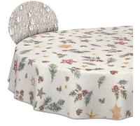 ANRO Nappe de Noël en Tissu 70% Coton 30% Polyester - Motif Étoile, Lavable en Machine, Bord Coupé 260x140 cm