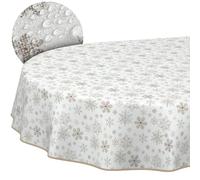 ANRO Nappe de Noël en Tissu 70% Coton 30% Polyester - Motif Flocons de Neige, Lavable en Machine, Bord Coupé 200x140 cm