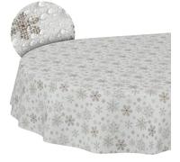 ANRO Nappe de Noël en Tissu 70% Coton 30% Polyester - Motif Flocons de Neige, Lavable en Machine, Bord Coupé 220x140 cm