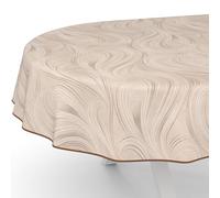 ANRO Nappe de Table en Toile cirée, Lavable, Motif Abstrait, Beige, Ovale, avec Ourlet, bordée, pour Table de Jardin, 180 x 140 cm