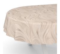 ANRO Nappe de Table en Toile cirée, Lavable, Motif Abstrait, Beige, Ovale, Bord coupé, pour Table de Jardin, 200 x 140 cm
