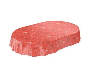 ANRO Nappe en Toile cirée avec Bords découpés Motif Flocons de Neige Rouge Ovale 240 x 140 cm 140 x 240 cm