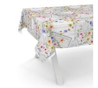 ANRO Nappe en toile cirée lavable - Nappe de table en toile cirée lavable - Nappe en toile cirée - Ronde, ovale, carrée - 180 x 140 cm - Bord coupé - Carte postale - Motif floral