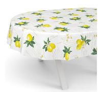 ANRO Nappe en toile cirée lavable - Nappe de table en toile cirée - Nappe de jardin - Ronde, ovale, carrée, ovale avec bord coupé - Citron - 180 x 140 cm