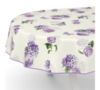 ANRO Nappe en toile cirée lavable, pour table de jardin, de forme ronde, ovale ou rectangulaire, ovale, 180 x 140 cm, avec ourlet (bordée), fleurs lilas