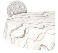 ANRO Nappe en Toile cirée Lavable, pour Table de Jardin, extérieur et intérieur, Ovale, Bord coupé, Vagues, 200 x 140 cm