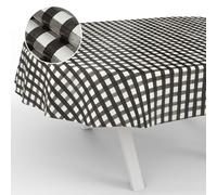 ANRO Nappe en Toile cirée, Lavable, pour Table de Jardin, extérieur, intérieur, Ovale, Bord coupé, à Carreaux, Noire, 180 x 140 cm