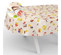 ANRO Nappe en Toile cirée, Lavable, pour Table de Jardin, extérieur, intérieur, Ovale, Bord coupé, Dessert, Beige, 240 x 140 cm