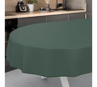 ANRO Nappe en Toile cirée, Lavable, pour Table de Jardin, pour l'extérieur et l'intérieur, Ovale, avec Ourlet, Vert Sapin, 200 x 140 cm
