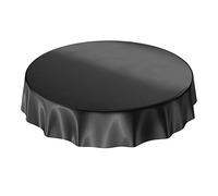 Anro Nappe en toile cirée lavable, uni, brillant, Toile cirée, Noir , Eingefasst Rund 140cm