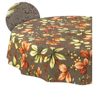 ANRO Nappe enduite Automne ronde Ø 100 cm intérieur/extérieur | linge de table en tissu enduit - anti-taches et imperméable, facile d’entretien - lavable à 30 °C