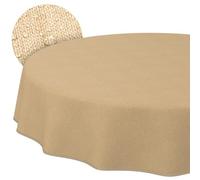 ANRO Nappe enduite Beige aspect lin avec ourlet ronde Ø 120 cm anti-taches | avec ourlet passepoilé - idéale pour jardin, terrasse et salle à manger - linge de table en tissu enduit - lavable à 30 °C
