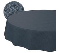 ANRO Nappe enduite Bleu foncé aspect lin ronde Ø 100 cm intérieur/extérieur | linge de table en tissu enduit - anti-taches et imperméable, facile d’entretien - lavable à 30 °C