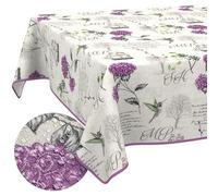 ANRO Nappe enduite Hortensia violet avec ourlet 260x140 cm anti-taches | avec ourlet passepoilé - idéale pour jardin, terrasse et salle à manger - linge de table en tissu enduit - lavable à 30 °C
