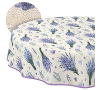 ANRO Nappe enduite Lavande violet avec ourlet ronde Ø 120 cm anti-taches | avec ourlet passepoilé - idéale pour jardin, terrasse et salle à manger - linge de table en tissu enduit - lavable à 30 °C