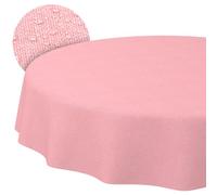ANRO Nappe enduite Rose aspect lin ronde Ø 140 cm intérieur/extérieur | linge de table en tissu enduit - anti-taches et imperméable, facile d’entretien - lavable à 30 °C