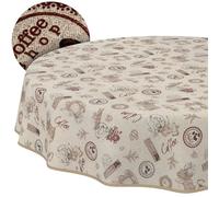 ANRO Nappe enduite Tasses à café avec Ourlet Ronde Ø 140 cm Anti-Taches | avec ourlet passepoilé - linge de table en tissu enduit