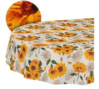 ANRO Nappe enduite Tournesol Ovale 220x140 cm intérieur/extérieur | lavable à 30 °C - idéale pour jardin, terrasse et salle à manger - linge de table en tissu enduit