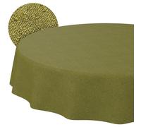 ANRO Nappe enduite Vert olive aspect lin ronde Ø 140 cm intérieur/extérieur | linge de table en tissu enduit - anti-taches et imperméable, facile d’entretien - lavable à 30 °C