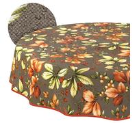 ANRO Nappe Lavable Automne Ronde 140 cm - Imperméable pour l'intérieur et l'extérieur, Effet Lotus, avec Ourlet