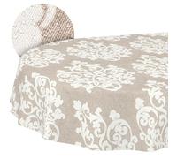 ANRO Nappe Lavable damassée Ovale 200 x 140 cm - Imperméable pour l'intérieur et l'extérieur, Effet Lotus, Bord coupé
