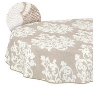 ANRO Nappe Lavable damassée Ovale 240 x 140 cm - Imperméable pour l'intérieur et l'extérieur, Effet Lotus, avec Ourlet
