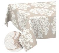ANRO Nappe Lavable damassée rectangulaire 260 x 140 cm - Imperméable pour l'intérieur et l'extérieur, Effet Lotus, Bord coupé
