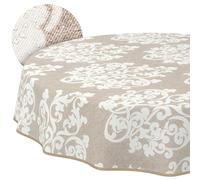 ANRO Nappe Lavable damassée Ronde 120 cm - Imperméable pour l'intérieur et l'extérieur, Effet Lotus, avec Ourlet