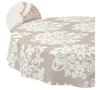 ANRO Nappe Lavable, damassée, Ronde, 120 cm, imperméable, pour l'intérieur et l'extérieur, Effet Lotus, Bord coupé