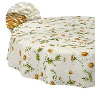 ANRO Nappe Lavable Marguerites Blanche Ronde 140 cm - Imperméable pour l'intérieur et l'extérieur - Effet Lotus, Bord coupé