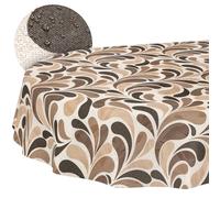 ANRO Nappe Lavable - Motif Gouttes - Beige - Ovale - 280 x 140 cm - Imperméable - pour l'intérieur et l'extérieur - Effet Lotus - Bord coupé