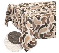 ANRO Nappe Lavable - Motif Gouttes - Beige - Rectangulaire - 140 x 100 cm - Imperméable - pour l'intérieur et l'extérieur - Effet Lotus - Bord coupé