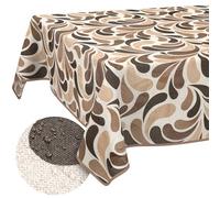 ANRO Nappe Lavable - Motif Gouttes - Beige - Rectangulaire - 180 x 140 cm - Imperméable - pour l'intérieur et l'extérieur - Effet Lotus - avec Ourlet