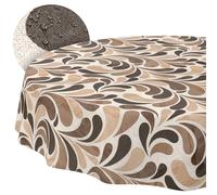 ANRO Nappe Lavable - Motif Gouttes - Beige - Ronde - 120 cm - Imperméable - pour l'intérieur et l'extérieur - Effet Lotus - Bord coupé