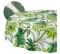 ANRO Nappe Lavable Motif Palmiers Ronde 120 cm - Imperméable pour l'intérieur et l'extérieur, Effet Lotus, Bord coupé