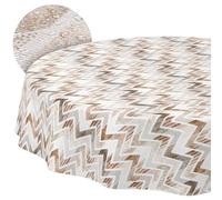 ANRO Nappe Lavable - Motif Zigzag - Ronde - 120 cm - Imperméable - pour l'intérieur et l'extérieur - Effet Lotus, Bord coupé