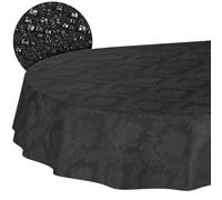 Nappe Textile en Coton Polyester Lavable - Ornement uni - Tissu Jacquard damassé - Lavable - Style Baroque - Noir - Ovale - 180 x 140 cm - Bord coupé