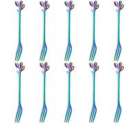 AnSaw Lot de 10 petites fourchettes de 11,9 cm avec manche en feuille (arc-en-ciel)